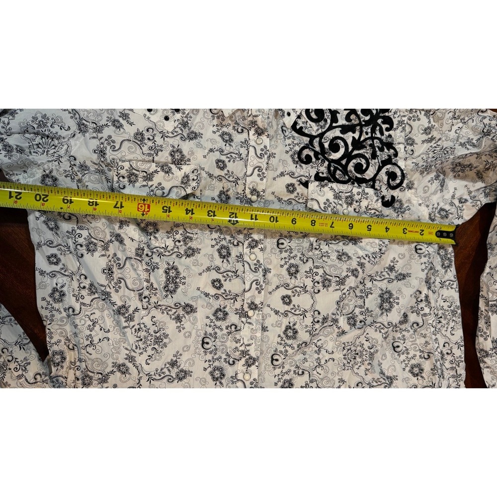 Ariat Western Embroidered Long Sleeve Pearl Snap White/Black XXL (fits like M/L) - Picture 2 of 7